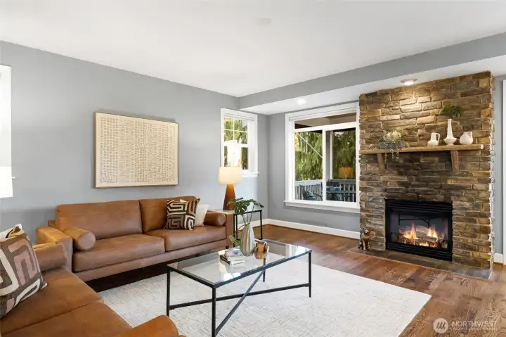 Gas stone fireplace--this puts out the heat!
