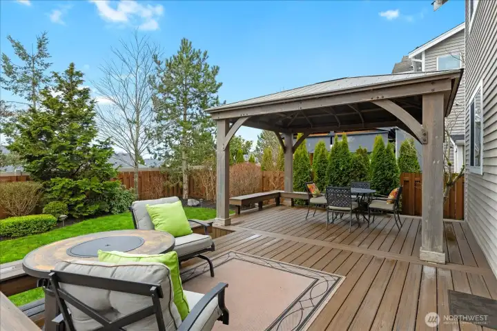 Trex deck provides additional living space outdoors with covered gazebo area
