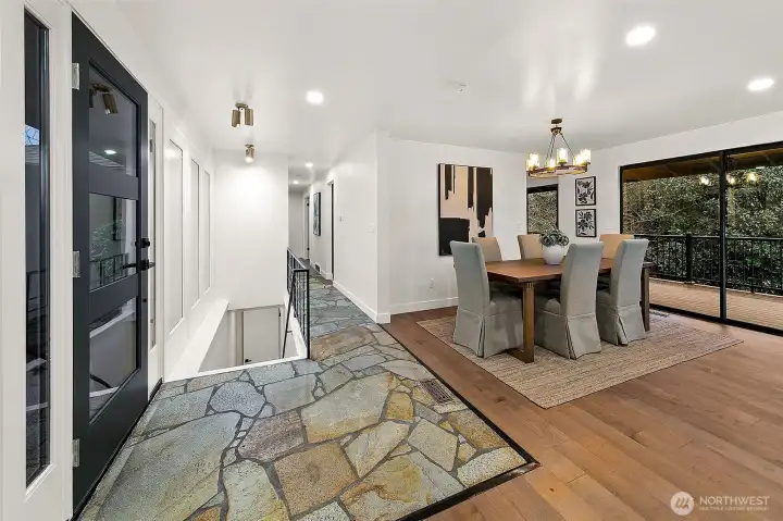 Enter into the open concept dining/living area.