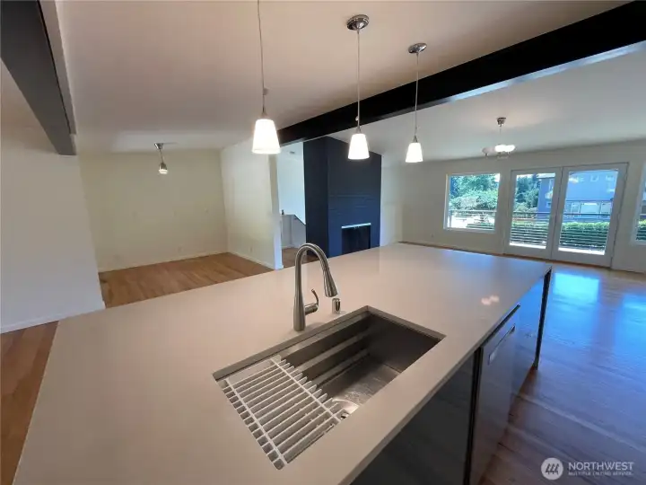 Island facing dining area