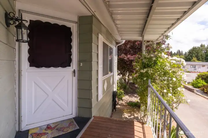 Your main entry is next to the carport and houses your outdoor patio. Your main entry is next to the carport and houses your outdoor patio.