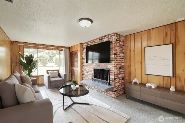 Nice family room right off the kitchen with its own fireplace. Nice family room right off the kitchen with its own fireplace.