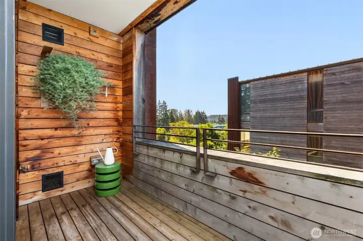 The south-facing (sunny in the winter months!) covered deck provides ample room to keep a large grill, and also includes a water spigot, electrical outlet, and even fire suppression sprinklers. It’s the small things that make thoughtfully-designed homes easy to live in. The south-facing (sunny in the winter months!) covered deck provides ample room to keep a large grill, and also includes a water spigot, electrical outlet, and even fire suppression sprinklers. It’s the small things that make thoughtfully-designed homes easy to live in.