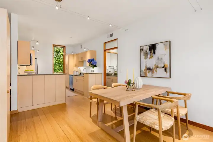 Back to the great room, note the sleek hidden storage in the dining-room side of the kitchen cabinets. So handy! Back to the great room, note the sleek hidden storage in the dining-room side of the kitchen cabinets. So handy!