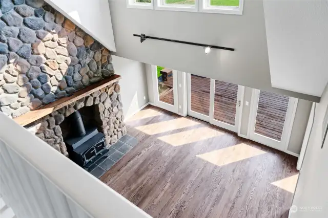 Looking down into living room