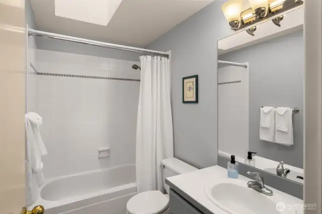 Upstairs hall bathroom is nicely updated.