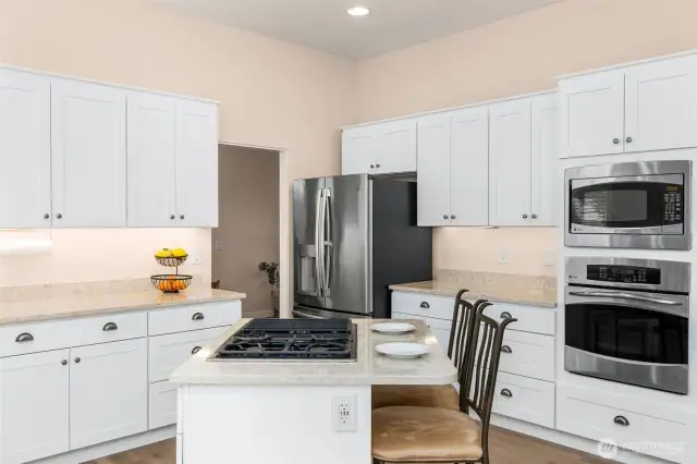 Kitchen just remodeled with soft-close cabinets, Cambria quartz counters & SS appliances.
