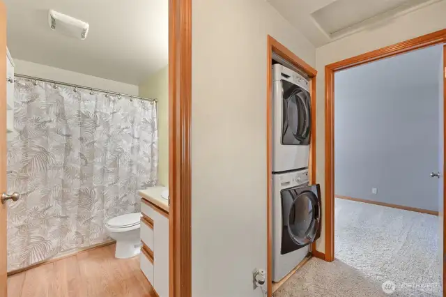 Top of the stairs leads to the bathroom and laundry