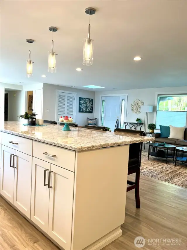 Expansive quartz topped island is great for entertaining