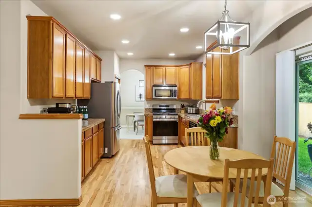 Great lighting, room for additional table, access to the backyard.