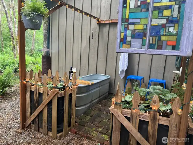 Outdoor nostalgic, cowboy tub, and barrel shower