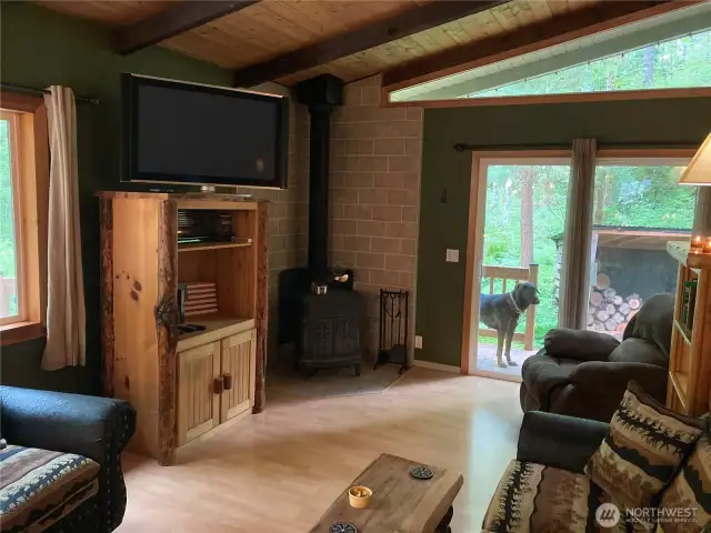 Antique woodstove, nestled in the corner