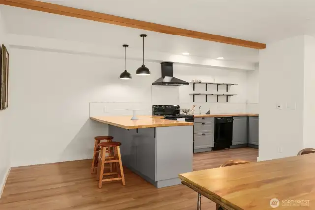 ADU kitchen with countertop eating space