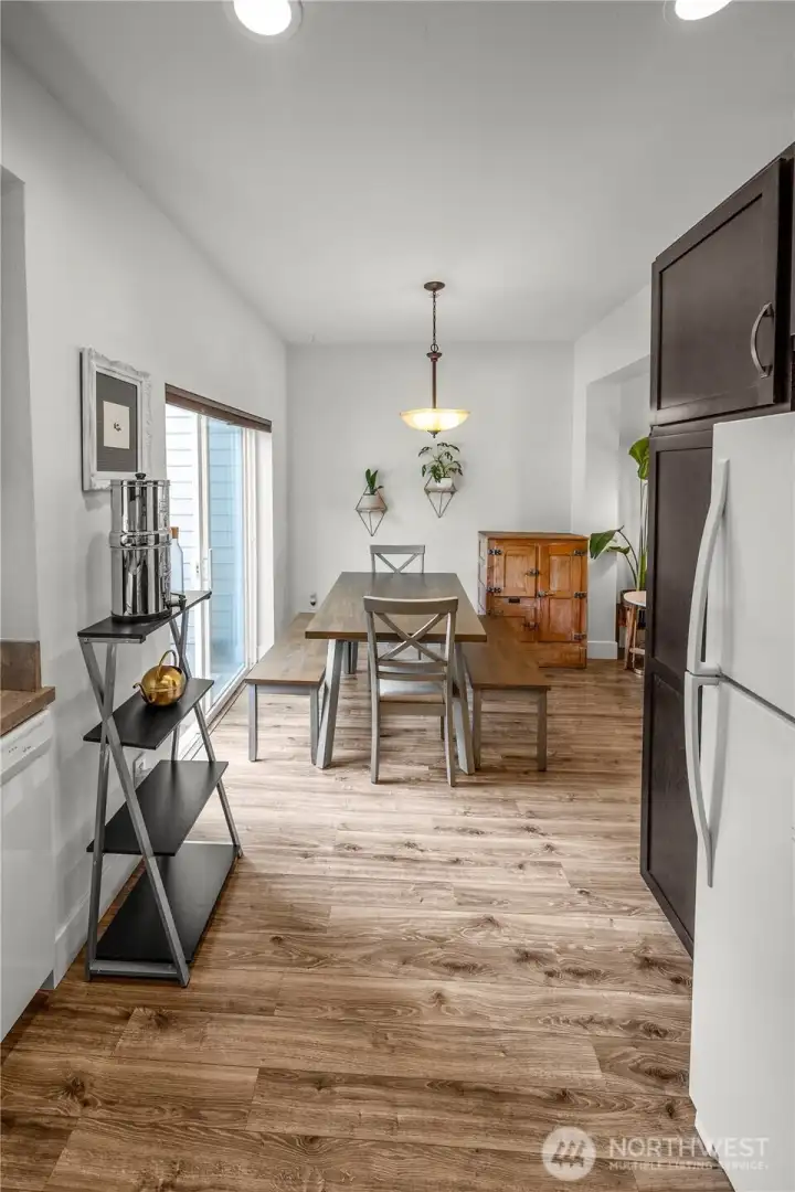 Looking towards dining room from kitchen.