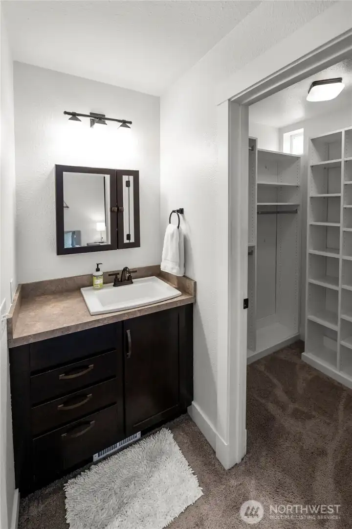 Primary sink and closet.