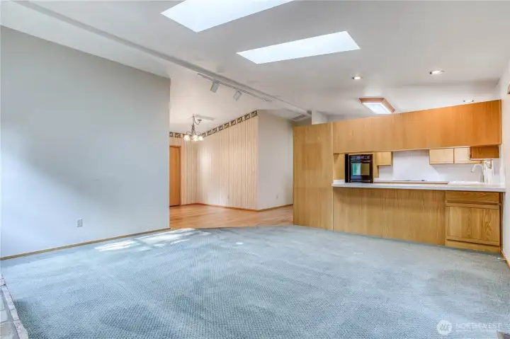 Family room view to second dining area and kitchen