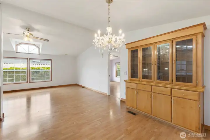 Dining room features built-in hutch