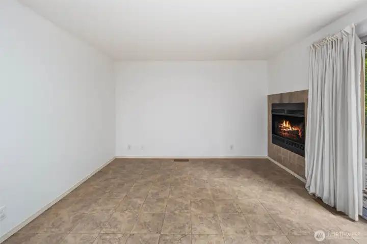Empty view of the multi-purpose living room or dining room.