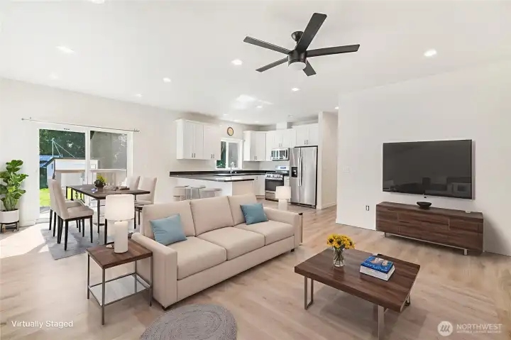 Virtually Staged Living Room/Dining Area