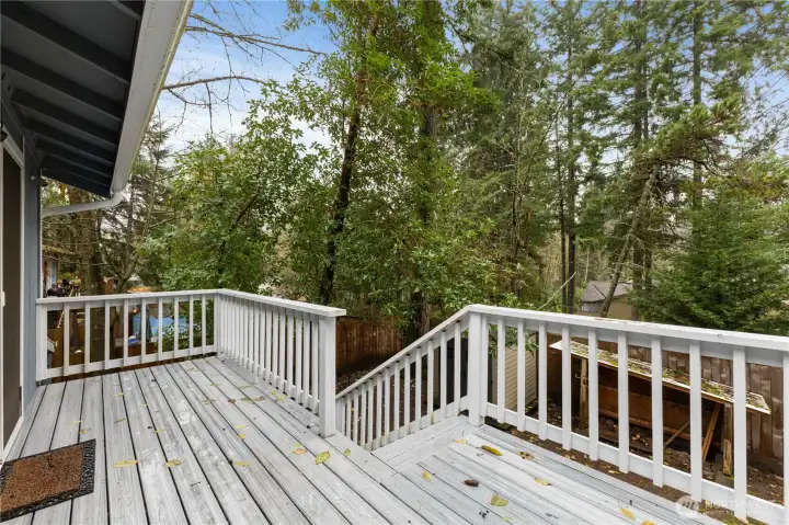 Long lasting Composite deck overlooks the large, fenced back yard.