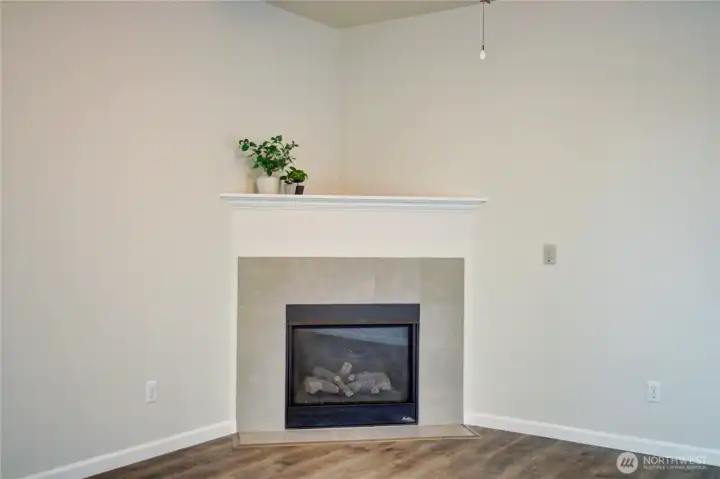 Corner fireplace.