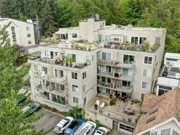 2 secure garage parking stalls accessed here from bottom right of building...