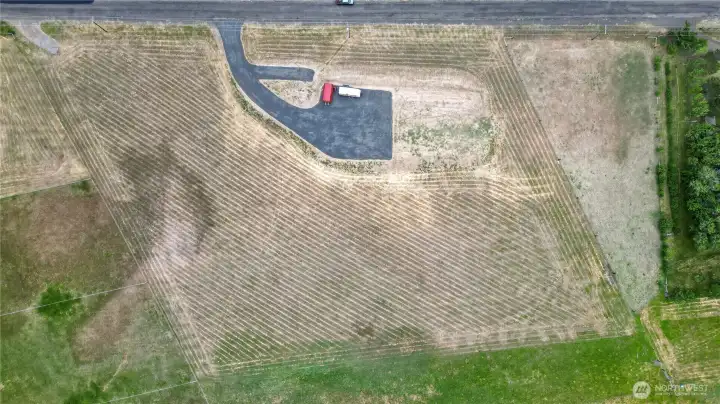 Arial View, showing driveway and building pad