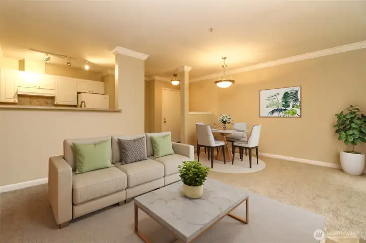 Open living area. Virtually staged.