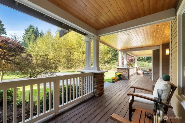 The covered front porch extends the length of the home. You won't be able to decide where to drink your coffee!