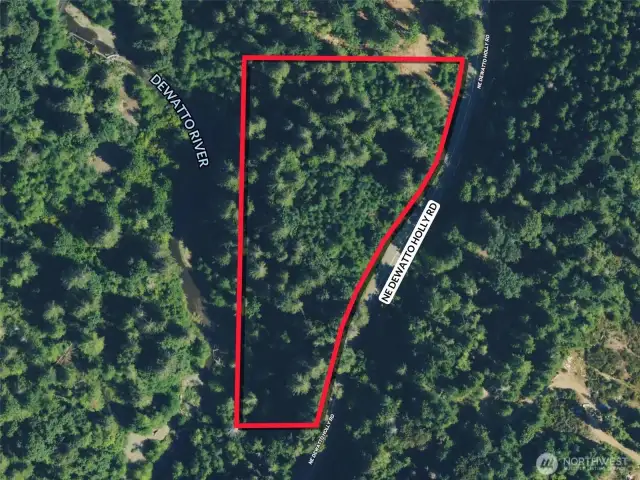 Bidseye view with approximate boundaries in red.