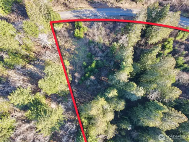 Overhead view with approximate boundaries in red.
