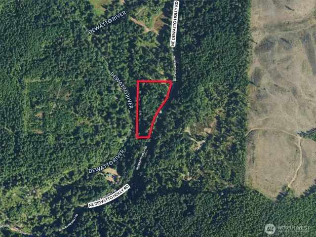 Birdseye view with approximate boundaries in red.