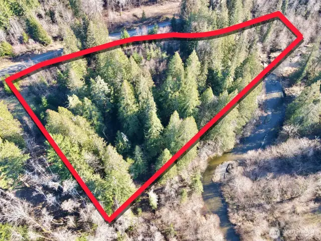 Overhead view with approximate boundaries in red.