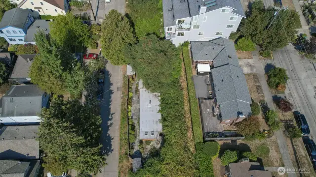 Drone view of Main (south) home looking north, top of photo.