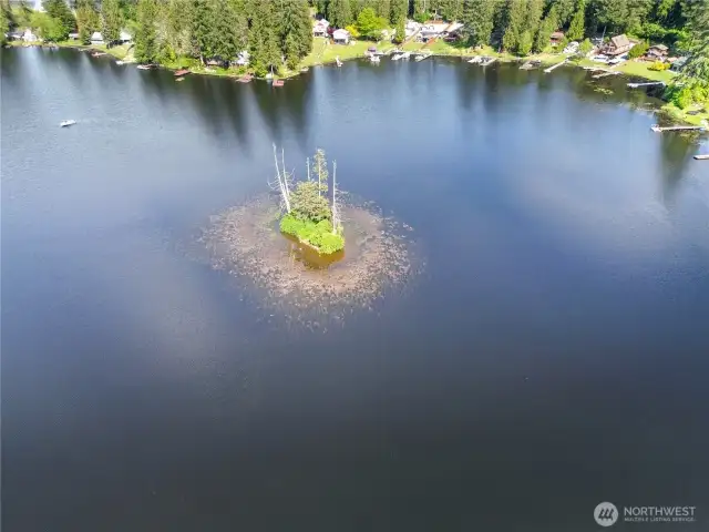 The lake has its own island.