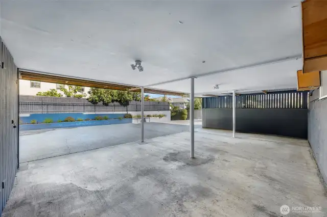 Huge carport with storage shed