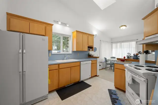 Kitchen with Partial Mt Rainier View from sink