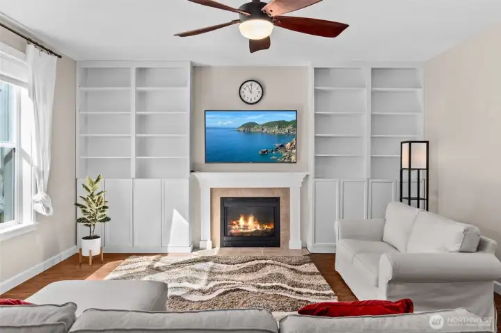 Light fills the living room.