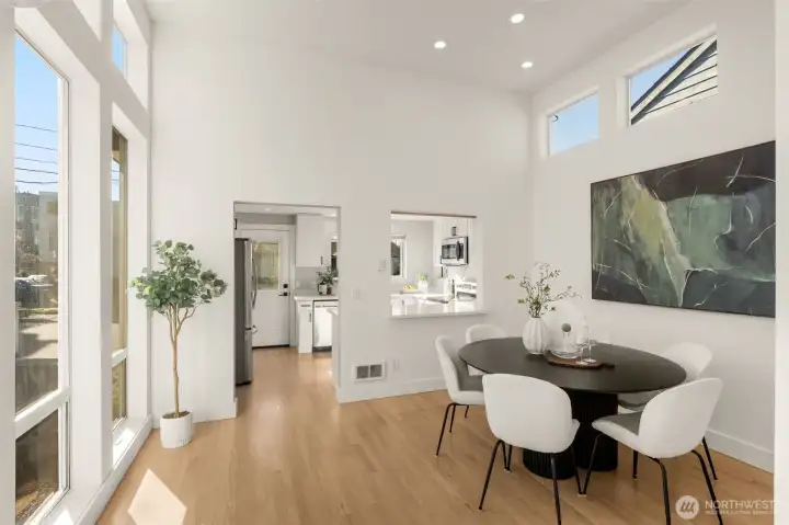 Floor to ceiling windows that give you light but maintain privacy. Neighboring home has minimal windows pointing at this area.