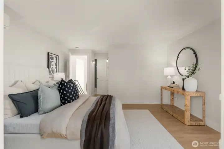 Calm private retreat for primary bedroom. The whole top floor is your own retreat.