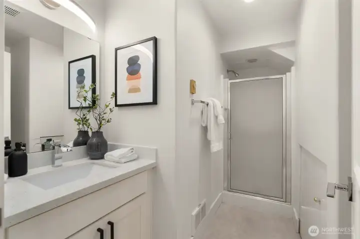 Downstairs bathroom with shower. Great for a guest bathroom.