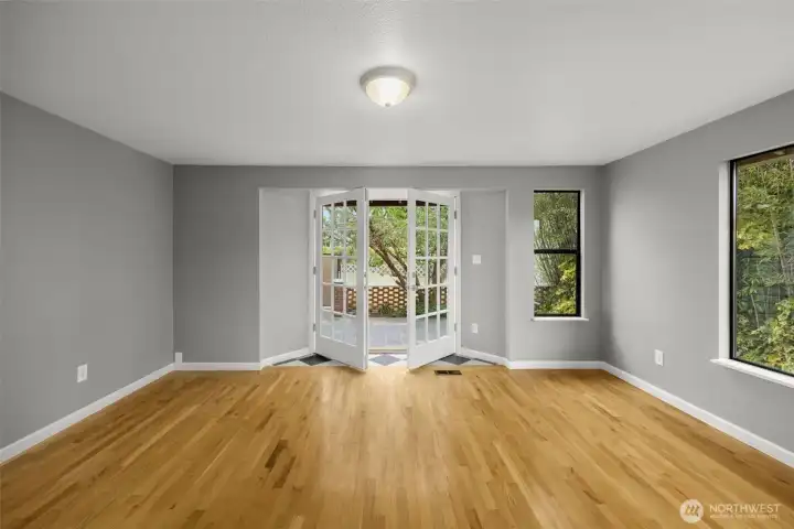 View from kitchen area looking out to a very private patio