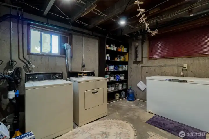 Downstairs Laundry & systems room with Freezer that stays with the property