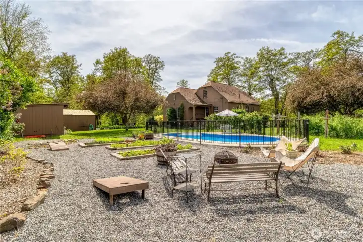 In-ground pool with new liner and Garden area with Berries