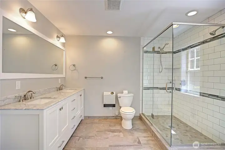Primary bath on lower level.