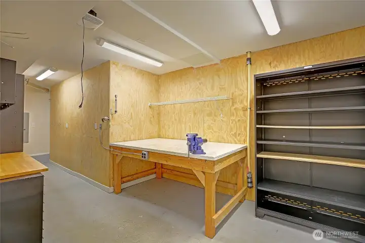 Workshop area in daylight basement.