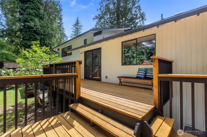 Sunny deck with newer decking offers plenty of space to enjoy the outdoors Sunny deck with newer decking offers plenty of space to enjoy the outdoors