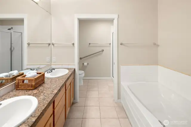 Jetted tub, private bath with walk in shower