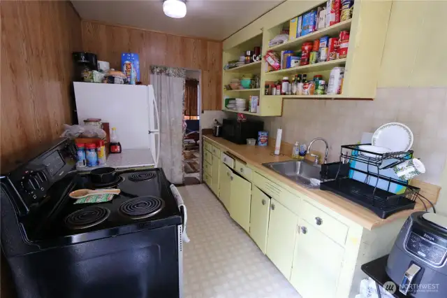 Galley-style kitchen.