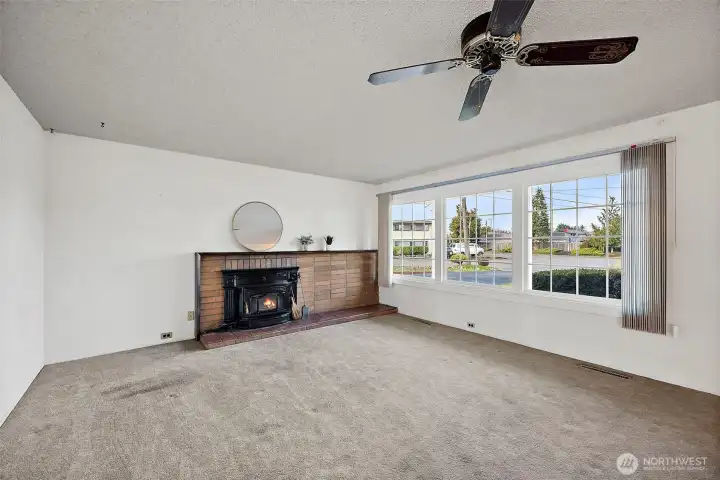 Beautiful Fireplace. Large Windows.